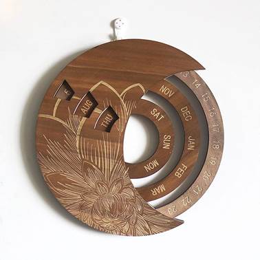 Wooden vintage moon-shaped calendar