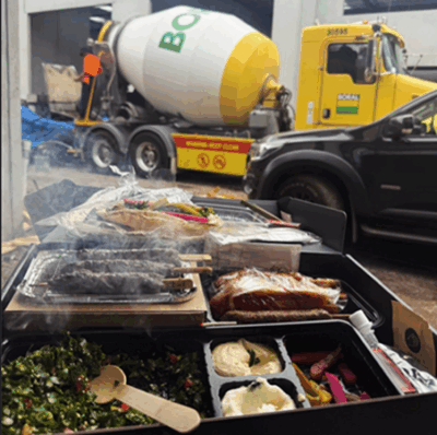 BBQ grill in-a-box with food