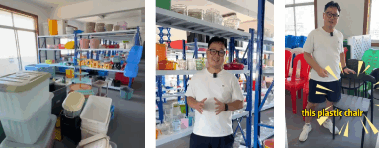 Joe at a plastic product sample showroom