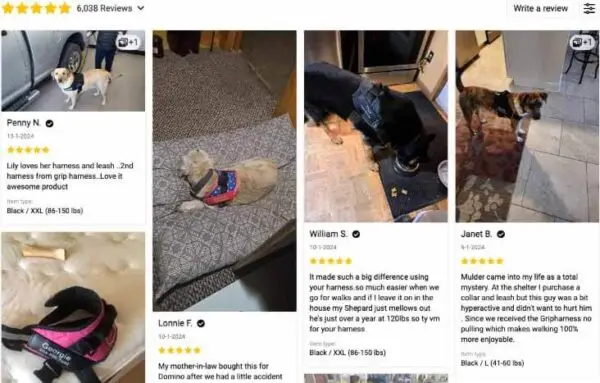 Customer testimonials of GripHarness™ dog toys