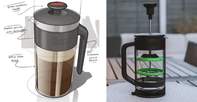 D2M Designs French Press sketch vs real product