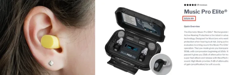 Disposable foam earplugs and professional musician earplugs