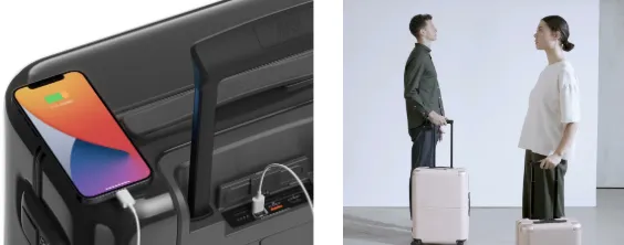 July suitcase has charger and multi-stop handle