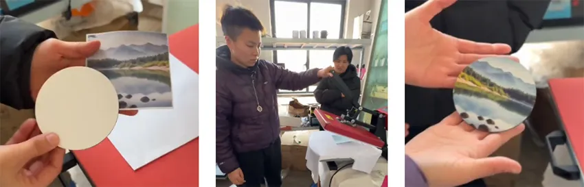 Karen custom a coaster with heat transfer machine