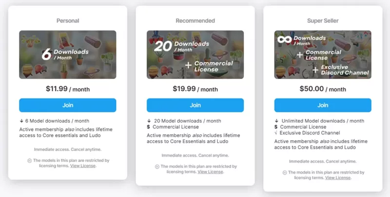 Subscribe as a member for commercial use of 3D design files