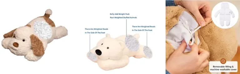 three types of weighted plush toy pouches