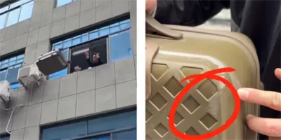 throw the suitcase from third floor